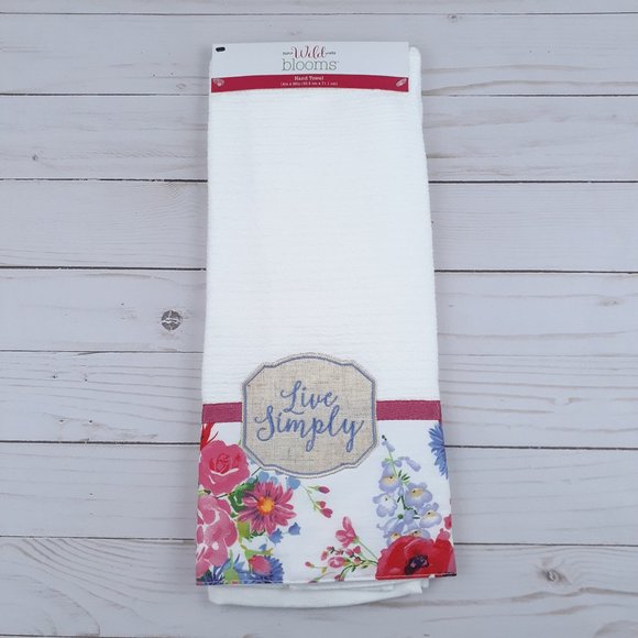 Hand Towel Live Simply Spring Floral Woven Burlap Applique - Picture 1 of 3